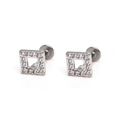 Silver square geometric earrings with clear zircon pavé in a minimalist hollow design - Silver (Single)