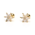 Goldene Blumen-Ohrstecker mit Marquise-Zirkonia-Blütenblättern und Schraubverschluss im Detail - Gold