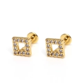 Macro shot of gold square screw-back studs with micro-set white zircon stones - Gold (Single)
