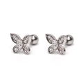 Elegant stainless steel butterfly stud earrings with sparkling cubic zirconia crystals - Silver (Single)