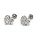 Orecchini a cuore in argento con pavé di zirconi e design con vite a fondo piatto - Argento (Pezzo Singolo)