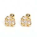 Detail of flower-shaped stud earrings with gold plating and clear zircon crystals - Gold