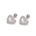 Boucles d'oreilles cœur en acier inoxydable avec pavé de zircons blancs brillants - Argent (Unique)