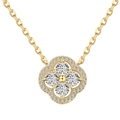 Pendentif trèfle doré élégant avec pierres de zircone sur une fine chaîne maille forçat - Or Zircon Blanc