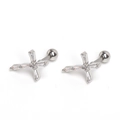 Silver cross stud earrings with sparkling cubic zirconia and secure screw back closure - Silver