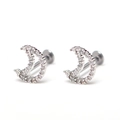 Halve maan labret oorbellen met zirkonia steentjes en platte schroefsluiting van staal - Zilver