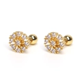 Detailed view of gold stainless steel starburst stud earrings with zircon screw-back beads - Gold