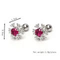 Orecchini a fiocco di neve con cristallo rosso e chiusura a vite, larghezza di 1,5 cm - Argento-Strass Rosso
