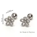 Boucles d'oreilles fleur argentée avec zircon, 1,3 cm et fermoir à vis à bille - Argent (Unique)