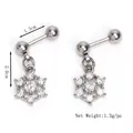 Snowflake stud earrings in silver stainless steel with white zircon stones for women - Silver (Single Piece)