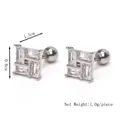 Orecchini a perno quadrati in argento con cristalli, gioielli geometrici 1,3cm x 0,8cm - Argento (Singolo)
