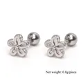 Orecchini a fiore in acciaio argento con zirconi trasparenti, diametro 0,7 cm - Argento