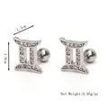 Orecchini a perno segno Gemelli in acciaio inossidabile con cristalli di zircone - Gemelli / Argento (Pezzo Singolo)