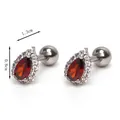 Minimalist pear-shaped red zircon stainless steel stud earrings with silver-toned finish - Silver