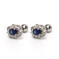 Ovale Saphir-Ohrstecker aus Edelstahl in Silber mit Zirkonia-Halo und Schraubverschluss - Einzelstück / Saphir
