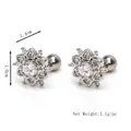 Blumen-Ohrstecker aus Edelstahl mit Zirkonia-Zentrum und Schraubverschluss - Silber (Einzelstück)