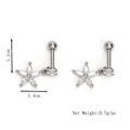 Flower shaped stainless steel cartilage earring with zircon stones and screw back - Silver (Single Piece)