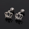 Macro shot of silver crown earrings with black zircon stones on a dark background - Black Rhinestone (Single)