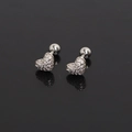 Orecchini a cuore in acciaio inossidabile argento con pavé di zirconi e chiusura a sfera - Strass Bianco (Pezzo Singolo)