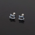 Orecchini a gatto in acciaio inossidabile con zirconi blu e chiusura a vite a sfera - Strass Blu (Singolo)