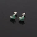 Macro shot of silver heart tragus studs with green zircon pave on black reflection - Green Rhinestone (Single Piece)
