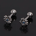 Detailed macro view of daisy stud earrings with blue zircon in polished stainless steel - Light Blue Rhinestone
