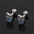 Détail des boucles d'oreilles hibou en acier inoxydable avec cristaux bleus et fermoirs - Strass Bleu Foncé (Unité)