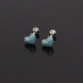 Detail of heart stud earrings with blue beads on black reflective surface - Blue Rhinestone (Single Piece)