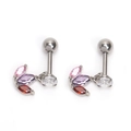 Kleeblatt Ohrstecker aus Edelstahl mit rosa und lila Zirkonia Steinen für Damen - Silber