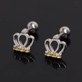 Macro detail of crown stud earrings with sparkling yellow zircons and screw back - Yellow Rhinestone (Single)