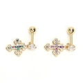 Orecchini vintage in oro 18 carati con croce di zirconi colorati e ciondolo a goccia - Oro (Pezzo Singolo)