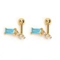 Boucles d'oreilles saphir bleu carré en acier inoxydable doré avec fermoir à vis - Doré