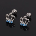 Macro detail of silver crown stud earrings with sparkling blue zircons and screw backs - Light Blue Rhinestone (Single)