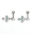 Dettaglio degli orecchini vintage a croce in acciaio inossidabile con zirconi colorati - Argento (Pezzo Singolo)