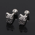 Stainless steel owl stud earrings with black and white zircon stones and screw back - Black Rhinestone (Single)