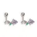Dettaglio orecchini a grappolo d'uva in argento con zirconi viola e chiusura a vite - Argento