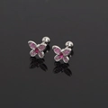 Orecchini a farfalla con zircone rosa e gemma rossa su fondo a specchio nero - Zircone Rosso Rosa