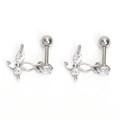 Butterfly zircon stud earrings with silver base and screw ball back on white background - Butterfly / Silver (Single Piece)