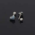 Detail of heart-shaped screw back earring with sparkling blue cubic zirconia stones - Light Blue Rhinestone (Single Piece)