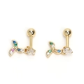 Golden windmill earrings with colorful zircon stones and screw ball back closure - Gold