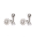 Detailed view of silver octagonal star earrings with zircon inlay and ball studs - Single Piece / Silver