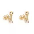 Golden sunburst star stud earrings with clear zircon pendant and sphere backings - Single Piece / Gold
