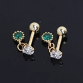 Boucles d'oreilles en acier doré avec zircons verts et blancs et fermoir à vis - Or Zirconia Vert