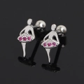 Silberne Ballerina Ohrstecker mit rosa Kristallen und sicherem Schraubverschluss - Rosaroter Strass