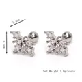 Silver stainless steel butterfly stud earrings with clear zircon stones, size 1.4x1.2cm - Silver