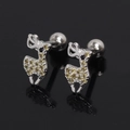 Nahaufnahme der Rentier-Ohrringe mit gelben Zirkonia-Steinen und Schraubverschluss - Gelber Strass (Einzel)