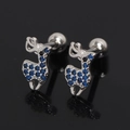 Vue macro de boucles d'oreilles renne en acier avec cristaux pavés bleus et noirs - Strass Bleu Foncé (Seul)