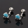Macro shot of silver butterfly ear studs with teardrop blue stone and screw ball back - Blue Rhinestone (Single)