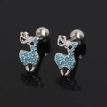 Détail de boucles d'oreilles renne en argent avec pierres bleues et fermoir à vis - Strass Bleu (Seul)