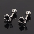 Detailed view of silver butterfly screw back earrings with drop-shaped black gemstones - Black Rhinestone (Single)